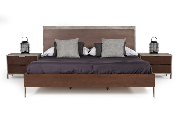 Nova Domus Conner Modern Dark Walnut & Faux Concrete Bed Model VGAN-CONNER-BED-DK
