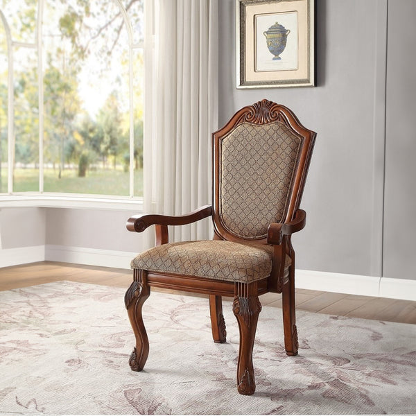 ACME Chateau De Ville Fabric & Cherry Arm Chair (Set-2) Model 04078A