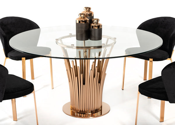 Modrest Paxton Modern Round Glass & Rosegold Dining Table Model VGVCT817-RND