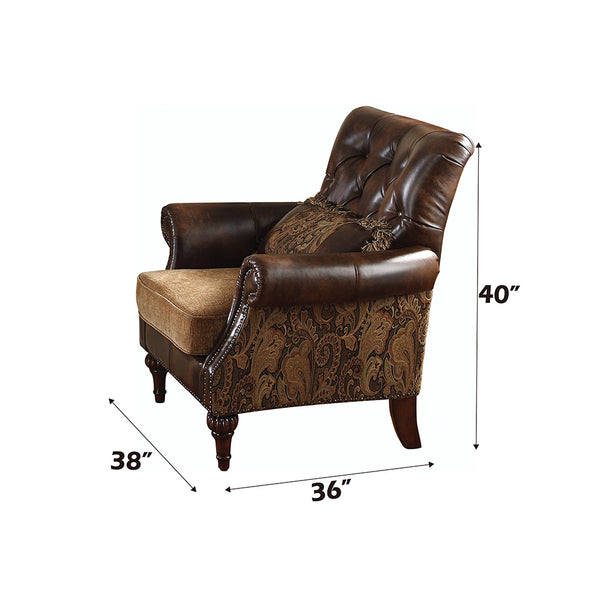 ACME Dreena Two Tone Brown Synthetic Leather & Chenille Chair with Pillow Model 05497