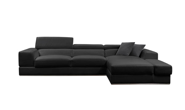 Divani Casa Pella Mini Modern Black Leather Right Facing Sectional Sofa Model VGCA5106A-BLK-RAF