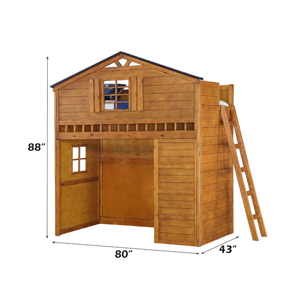 ACME Tree House Rustic Oak Twin Loft Bed Model 10160