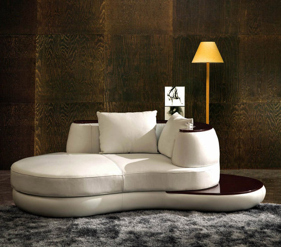 Divani Casa Rodus Modern White Leather Curved Sectional Sofa With Wood Trim Model VGEV105