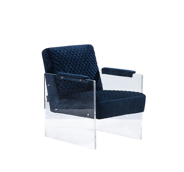 Divani Casa Edmond Modern Blue Velvet & Acrylic Lounge Chair Model VGCA1102-BLU