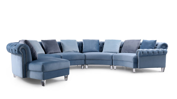 Divani Casa Darla Modern Blue Velvet Curved Sectional Sofa Model VG2T1124-5P-BLU