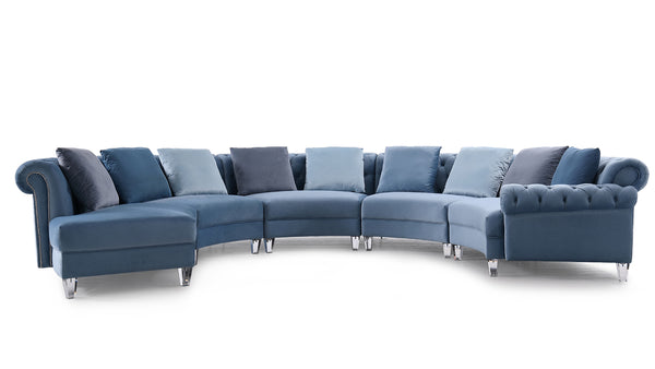 Divani Casa Darla Modern Blue Velvet Curved Sectional Sofa Model VG2T1124-5P-BLU