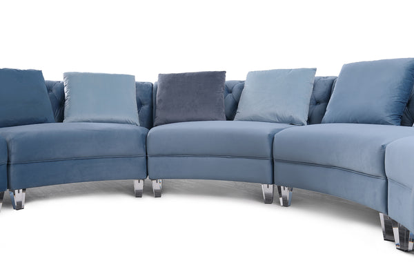 Divani Casa Darla Modern Blue Velvet Curved Sectional Sofa Model VG2T1124-5P-BLU