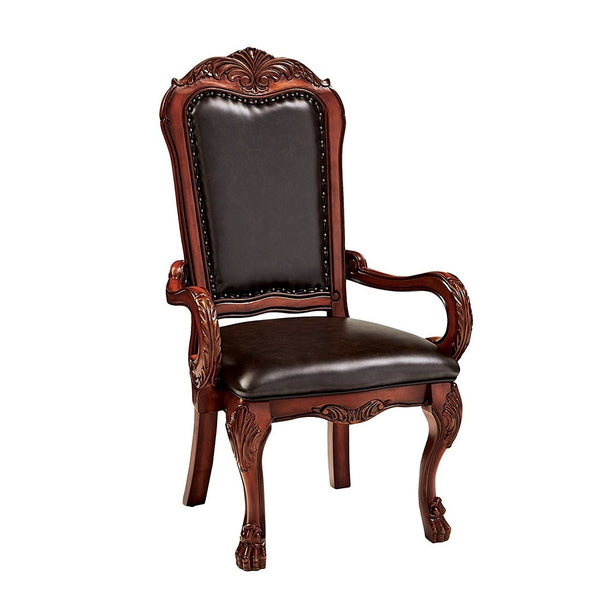 ACME Dresden Synthetic Leather & Cherry Oak Arm Chair (Set-2) Model 12154