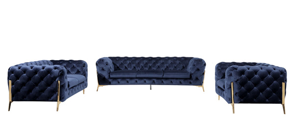 Divani Casa Sheila Modern Dark Blue Fabric Sofa Set Model VGCA1346-BLU