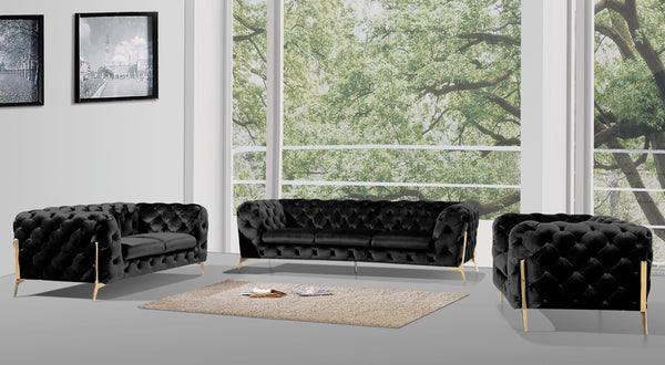 Divani Casa Sheila Modern Black Velvet Sofa Set Model VGCA1346-BLK