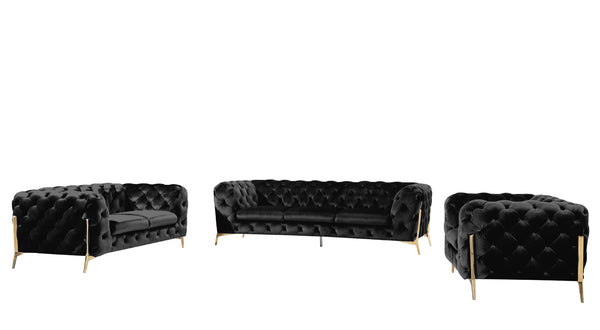 Divani Casa Sheila Modern Black Velvet Sofa Set Model VGCA1346-BLK