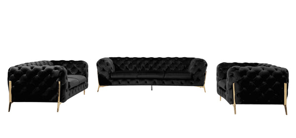 Divani Casa Sheila Modern Black Velvet Sofa Set Model VGCA1346-BLK