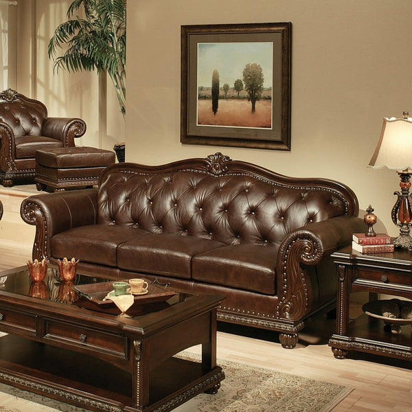ACME Anondale Espresso Top Grain Leather Match & Cherry Sofa Model 15030