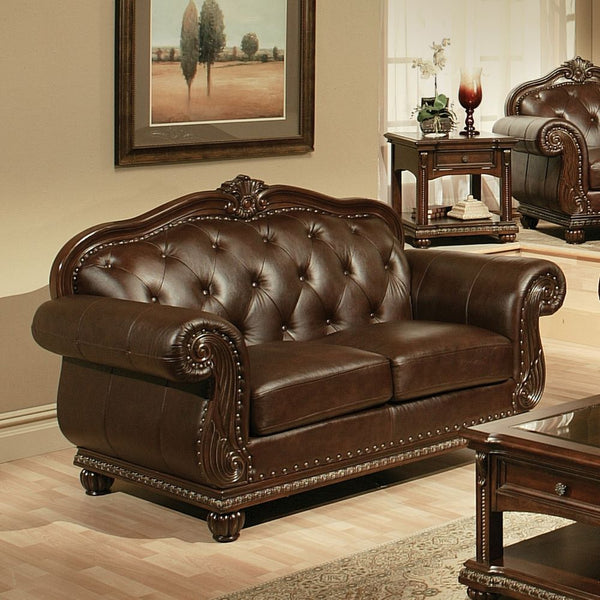 ACME Anondale Espresso Top Grain Leather Match & Cherry Loveseat Model 15031