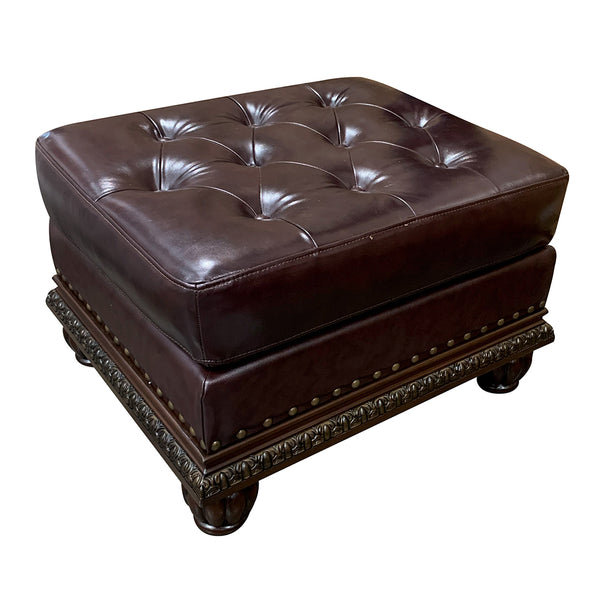 ACME Anondale Espresso Top Grain Leather Match & Cherry Ottoman Model 15034