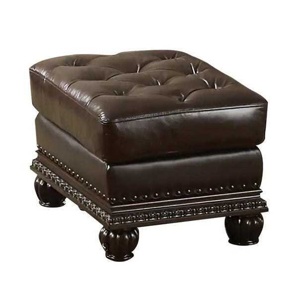 ACME Anondale Espresso Top Grain Leather Match & Cherry Ottoman Model 15034