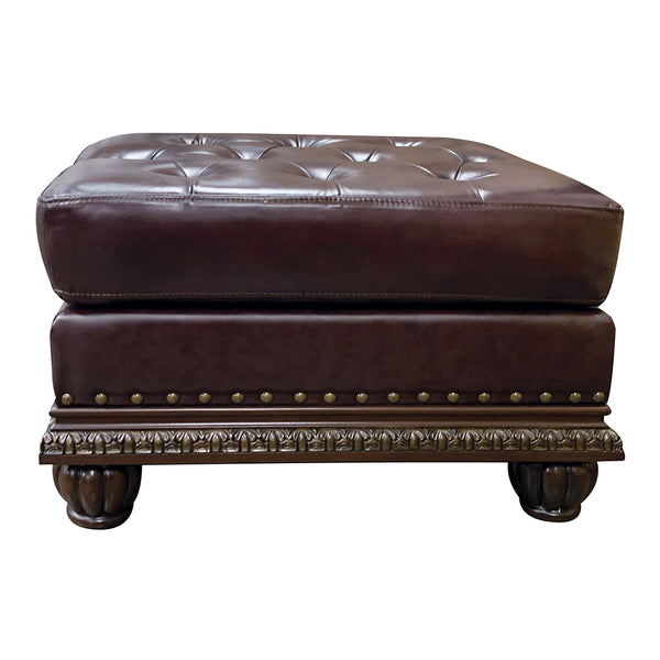ACME Anondale Espresso Top Grain Leather Match & Cherry Ottoman Model 15034