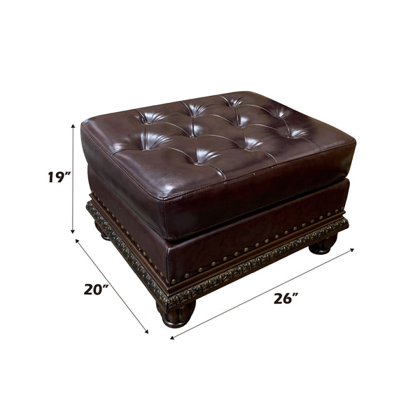 ACME Anondale Espresso Top Grain Leather Match & Cherry Ottoman Model 15034