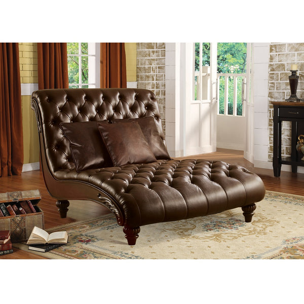 ACME Anondale Two Tone Brown Synthetic Leather Chaise with 3 Pillows Model 15035