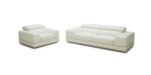 Chrysanthemum Modern White Genuine Leather Sofa Set