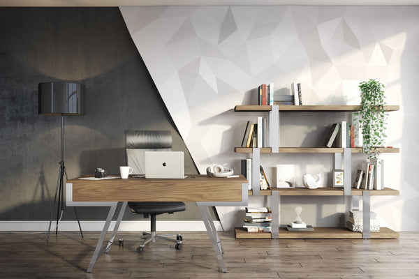 Modrest Brewer Modern Walnut Glass & Stainless Steel Bookshelf Model VGBBMQ2001SF-SHELF