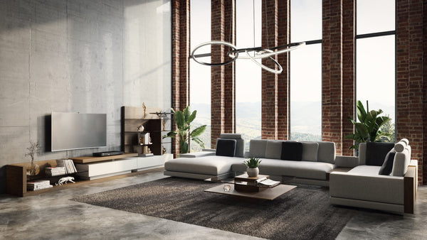 Modrest Jefferson Mid Century Walnut And White High Gloss Entertainment Center Model VGBB662N-WAL