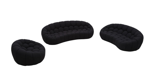 Divani Casa Yolonda Modern Curved Black Fabric Sofa Set Model VGEV-2126C-SET-BLK