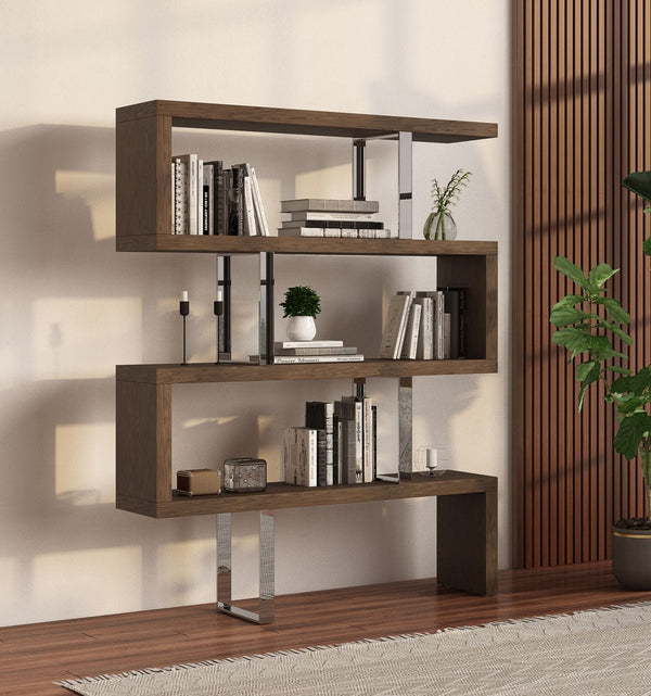Modrest Maze Modern Walnut Bookcase Model VGBBMD105-WAL
