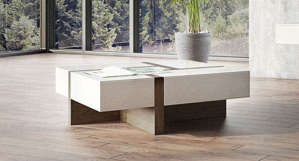 Modrest Makai Modern White & Walnut Square Coffee Table Model VGBBLE624E-WHTWAL