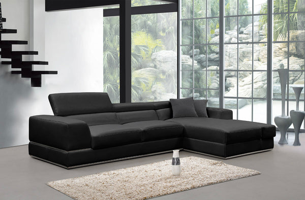 Divani Casa Pella Mini Modern Black Leather Right Facing Sectional Sofa Model VGCA5106A-BLK-RAF