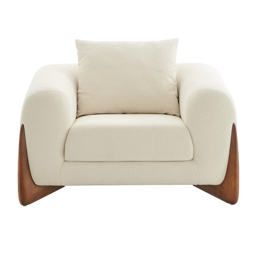 Modrest Fleury Contemporary Cream Fabric And Walnut Lounge Chair Model VGCS-21073-CH