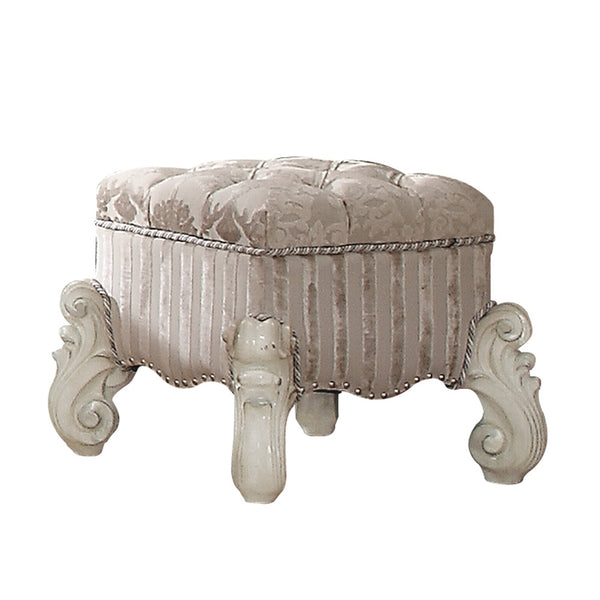 ACME Versailles Ivory Fabric & Bone White Vanity Stool Model 21138