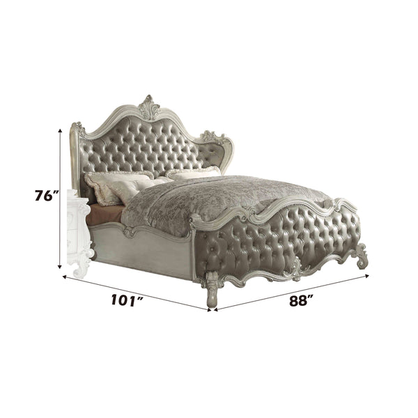 ACME Versailles Vintage Gray Synthetic Leather & Bone White California King Bed Model 21144CK