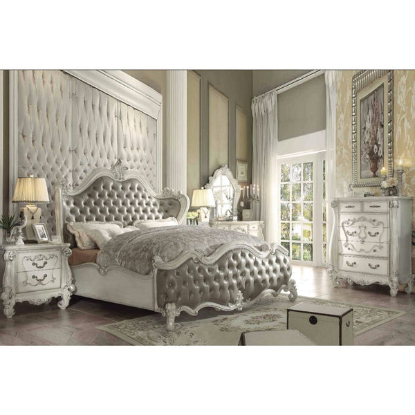 ACME Versailles Vintage Gray Synthetic Leather & Bone White Queen Bed Model 21150Q