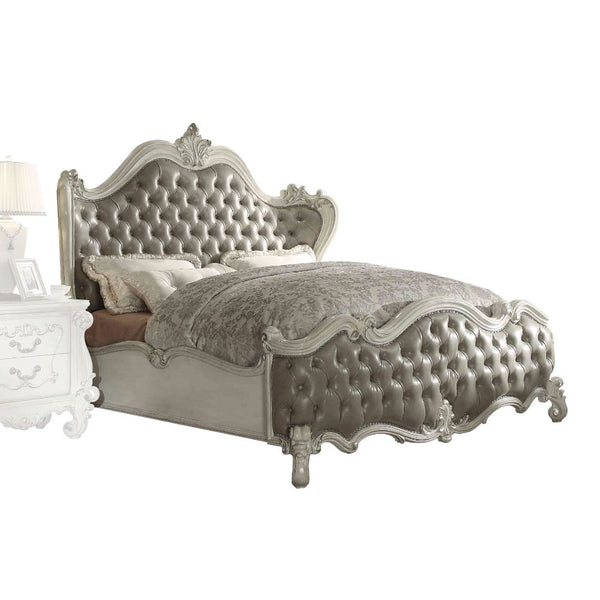 ACME Versailles Vintage Gray Synthetic Leather & Bone White Queen Bed Model 21150Q