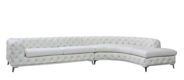 Divani Casa Kohl Contemporary White Raf Curved Shape Sectional Sofa With Chaise Model VGEV-2179-WHT-RAF-SECT