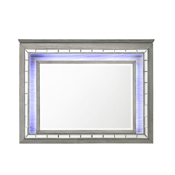 ACME Antares Light Gray Oak Mirror with LED Model 21824
