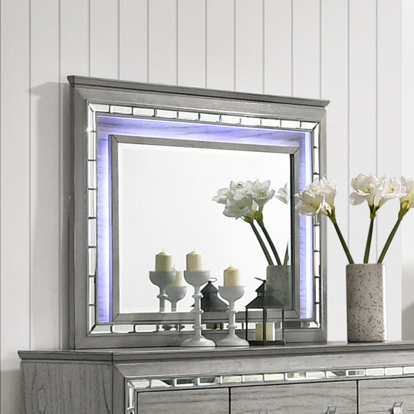 ACME Antares Light Gray Oak Mirror with LED Model 21824