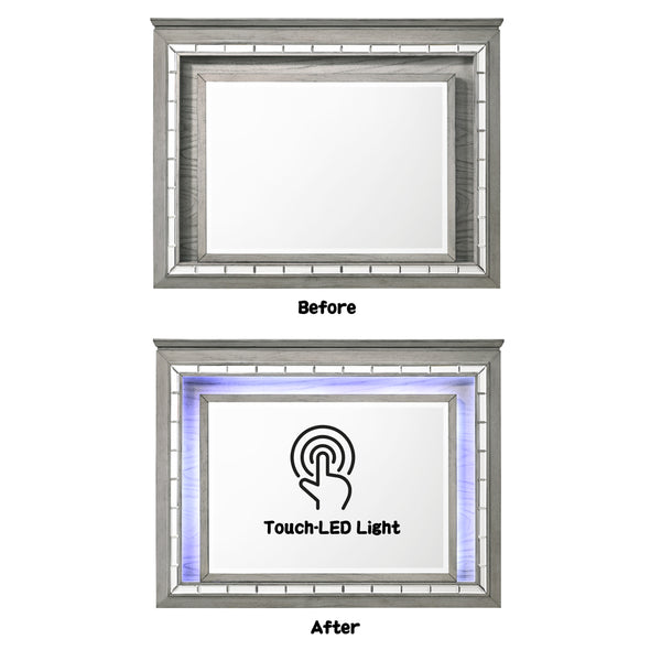 ACME Antares Light Gray Oak Mirror with LED Model 21824