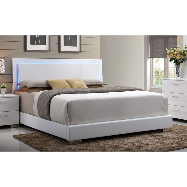 ACME Lorimar (LED) White Synthetic Leather & White Leg Eastern King Bed Model 22637EK