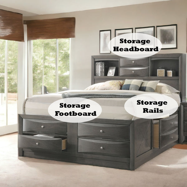 ACME Ireland Gray Oak Queen Bed with Storage Model 22700Q