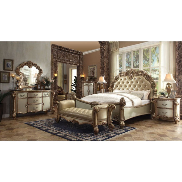 ACME Vendome Brass Synthetic Leather & Gold Patina Eastern King Bed Model 22997EK