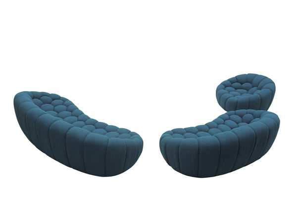 Divani Casa Yolonda Modern Curved Dark Teal Fabric Sofa Set Model VGEV2126C-SET-C-15