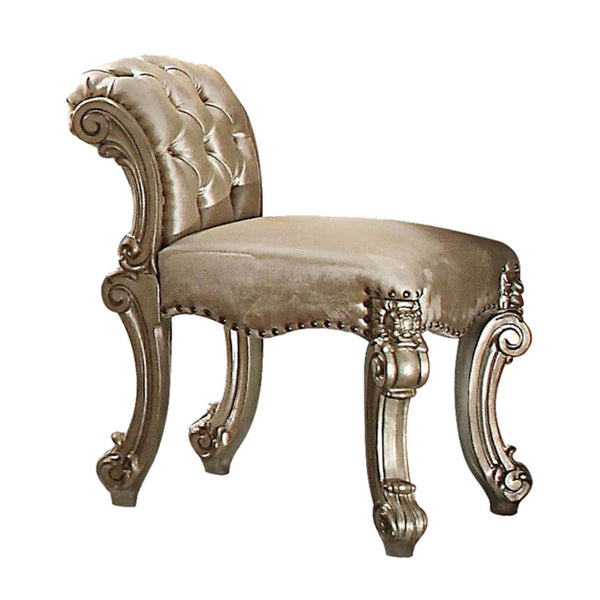 ACME Vendome Fabric Gold Patina & Bone Vanity Stool Model 23008