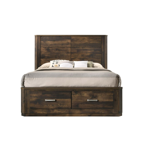 ACME Elettra Rustic Walnut Queen Bed with Storage Model 24200Q
