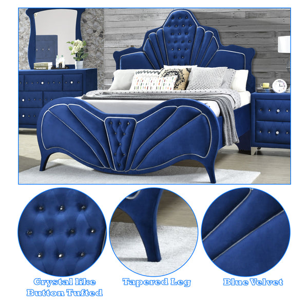 ACME Dante Blue Velvet Eastern King Bed Model 24217EK