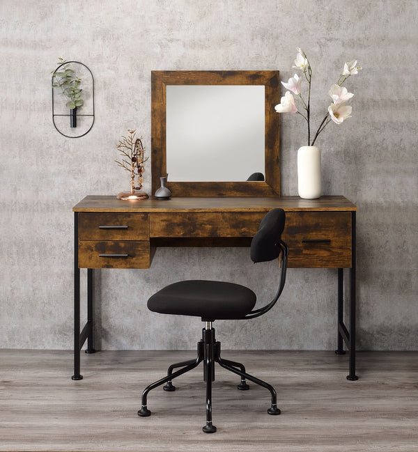 ACME Juvanth Rustic Oak & Black Vanity Desk & Mirror Model 24267