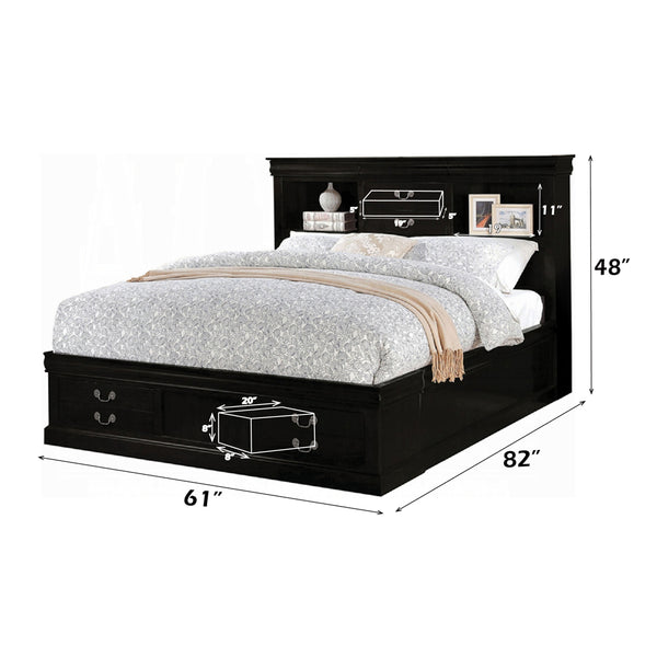 ACME Louis Philippe III Black Queen Bed with Storage Model 24390Q