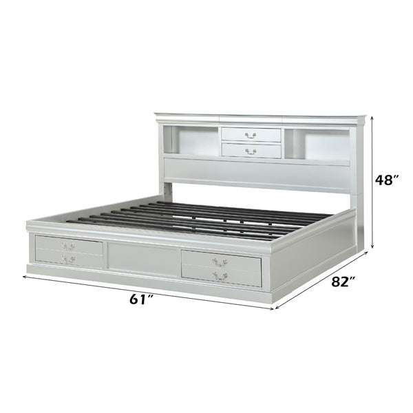 ACME Louis Philippe III Platinum Queen Bed with Storage Model 24920Q