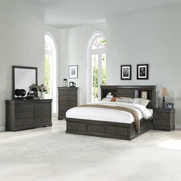 ACME Louis Philippe III Dark Gray Queen Bed with Storage Model 24930Q